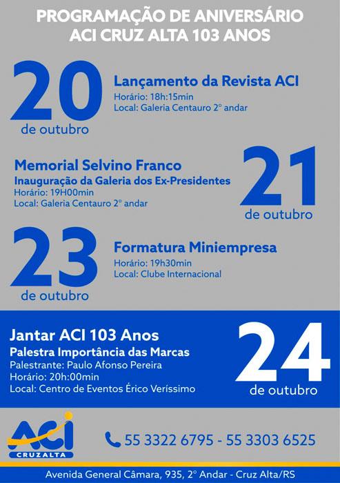 TUDO PRONTO PARA SEMANA DE ANIVERSÁRIO DA ACI CRUZ ALTA