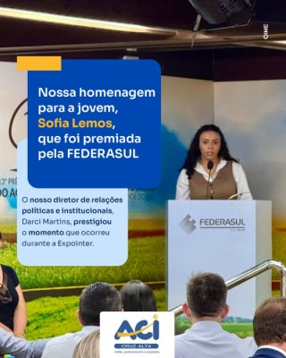 Jovem de Cruz Alta é premiada pela FEDERASUL